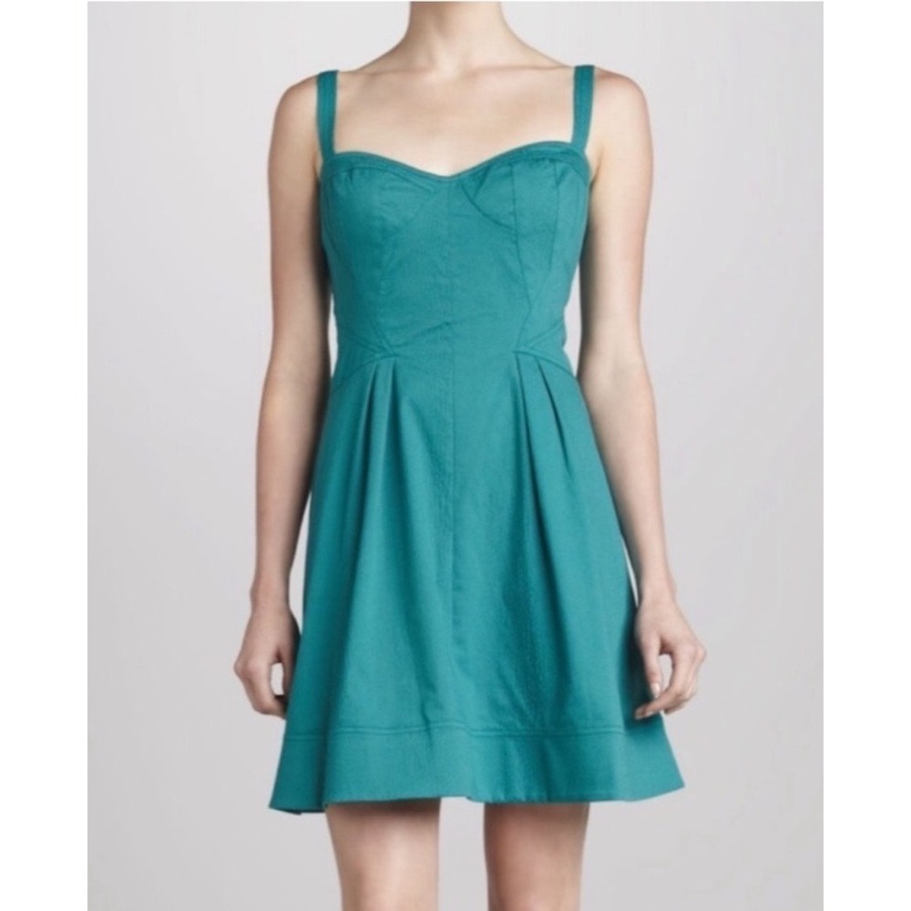 Z Spoke Zac Posen Teal Green Sweetheart Fit Babydoll Flare Mini Dress Sleeveles